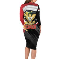 Yemen Unification Day Long Sleeve Bodycon Dress Coat Of Arms With Frangipani