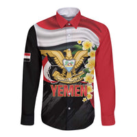 Yemen Unification Day Long Sleeve Button Shirt Coat Of Arms With Frangipani