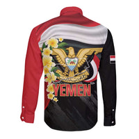 Yemen Unification Day Long Sleeve Button Shirt Coat Of Arms With Frangipani
