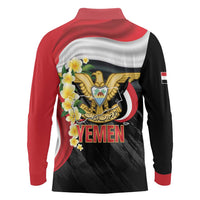Yemen Unification Day Long Sleeve Polo Shirt Coat Of Arms With Frangipani