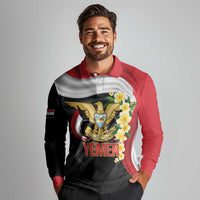 Yemen Unification Day Long Sleeve Polo Shirt Coat Of Arms With Frangipani
