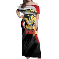 Yemen Unification Day Off Shoulder Maxi Dress Coat Of Arms With Frangipani