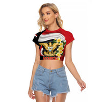Yemen Unification Day Raglan Cropped T Shirt Coat Of Arms With Frangipani