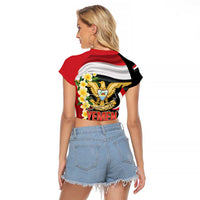 Yemen Unification Day Raglan Cropped T Shirt Coat Of Arms With Frangipani