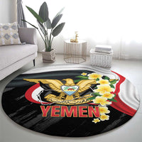 Yemen Unification Day Round Carpet Coat Of Arms With Frangipani