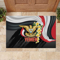Yemen Unification Day Rubber Doormat Coat Of Arms With Frangipani