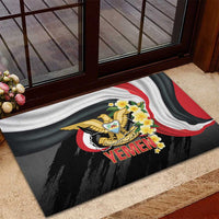Yemen Unification Day Rubber Doormat Coat Of Arms With Frangipani