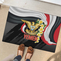 Yemen Unification Day Rubber Doormat Coat Of Arms With Frangipani