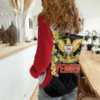 Yemen Unification Day Women Casual Shirt Coat Of Arms With Frangipani