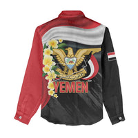 Yemen Unification Day Women Casual Shirt Coat Of Arms With Frangipani