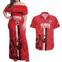 Custom Yemen Football Couples Matching Off Shoulder Maxi Dress and Hawaiian Shirt Come On Al-Yaman as-Sa'eed