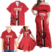 Custom Yemen Football Family Matching Off Shoulder Maxi Dress and Hawaiian Shirt Come On Al-Yaman as-Sa'eed