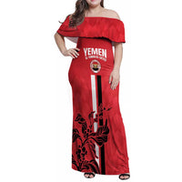Custom Yemen Football Family Matching Off Shoulder Maxi Dress and Hawaiian Shirt Come On Al-Yaman as-Sa'eed