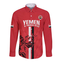 Custom Yemen Football Long Sleeve Button Shirt Come On Al-Yaman as-Sa'eed