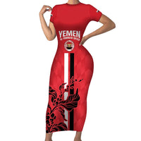Custom Yemen Football Short Sleeve Bodycon Dress Come On Al-Yaman as-Sa'eed