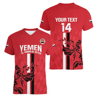 Custom Yemen Football Women V-Neck T-Shirt Come On Al-Yaman as-Sa'eed
