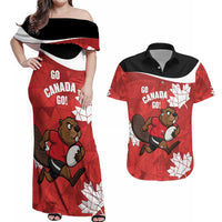 Canada Rugby Custom Couples Matching Off Shoulder Maxi Dress and Hawaiian Shirt Beaver Mascot Go Canadian