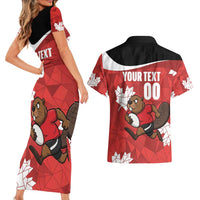 Canada Rugby Custom Couples Matching Short Sleeve Bodycon Dress and Hawaiian Shirt Beaver Mascot Go Canadian