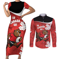Canada Rugby Custom Couples Matching Short Sleeve Bodycon Dress and Long Sleeve Button Shirt Beaver Mascot Go Canadian