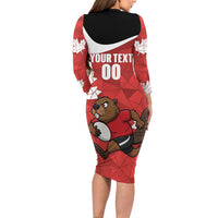Canada Rugby Custom Family Matching Long Sleeve Bodycon Dress and Hawaiian Shirt Beaver Mascot Go Canadian
