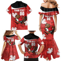 Canada Rugby Custom Family Matching Mermaid Dress and Hawaiian Shirt Beaver Mascot Go Canadian