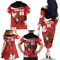 Canada Rugby Custom Family Matching Off The Shoulder Long Sleeve Dress and Hawaiian Shirt Beaver Mascot Go Canadian