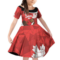 Canada Rugby Custom Family Matching Off Shoulder Short Dress and Hawaiian Shirt Beaver Mascot Go Canadian