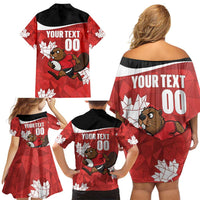 Canada Rugby Custom Family Matching Off Shoulder Short Dress and Hawaiian Shirt Beaver Mascot Go Canadian