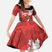 Canada Rugby Custom Family Matching Short Sleeve Bodycon Dress and Hawaiian Shirt Beaver Mascot Go Canadian