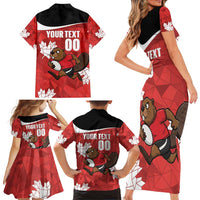 Canada Rugby Custom Family Matching Short Sleeve Bodycon Dress and Hawaiian Shirt Beaver Mascot Go Canadian