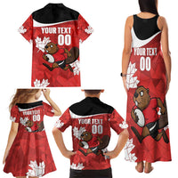 Canada Rugby Custom Family Matching Tank Maxi Dress and Hawaiian Shirt Beaver Mascot Go Canadian