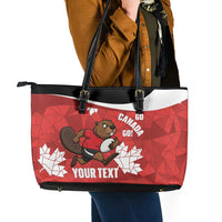 Canada Rugby Custom Leather Tote Bag Beaver Mascot Go Canadian