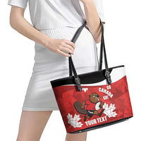 Canada Rugby Custom Leather Tote Bag Beaver Mascot Go Canadian
