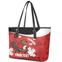 Canada Rugby Custom Leather Tote Bag Beaver Mascot Go Canadian