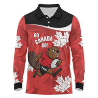 Canada Rugby Custom Long Sleeve Polo Shirt Beaver Mascot Go Canadian