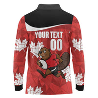 Canada Rugby Custom Long Sleeve Polo Shirt Beaver Mascot Go Canadian