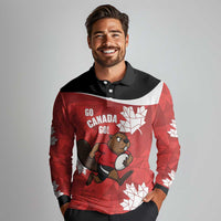 Canada Rugby Custom Long Sleeve Polo Shirt Beaver Mascot Go Canadian