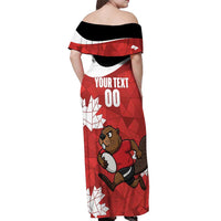 Canada Rugby Custom Off Shoulder Maxi Dress Beaver Mascot Go Canadian