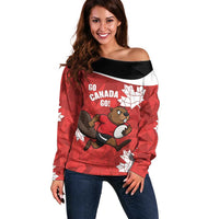 Canada Rugby Custom Off Shoulder Sweater Beaver Mascot Go Canadian