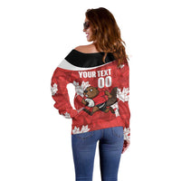Canada Rugby Custom Off Shoulder Sweater Beaver Mascot Go Canadian