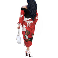Canada Rugby Custom Off The Shoulder Long Sleeve Dress Beaver Mascot Go Canadian
