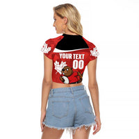 Canada Rugby Custom Raglan Cropped T Shirt Beaver Mascot Go Canadian