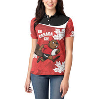 Canada Rugby Custom Women Polo Shirt Beaver Mascot Go Canadian