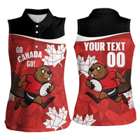 Canada Rugby Custom Women Sleeveless Polo Shirt Beaver Mascot Go Canadian