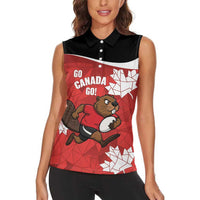 Canada Rugby Custom Women Sleeveless Polo Shirt Beaver Mascot Go Canadian