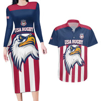 USA 2025 Rugby Custom Couples Matching Long Sleeve Bodycon Dress and Hawaiian Shirt Come On Eagle