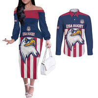 USA 2025 Rugby Custom Couples Matching Off The Shoulder Long Sleeve Dress and Long Sleeve Button Shirt Come On Eagle