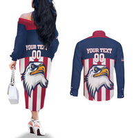 USA 2025 Rugby Custom Couples Matching Off The Shoulder Long Sleeve Dress and Long Sleeve Button Shirt Come On Eagle