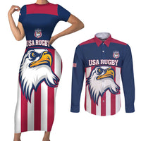 USA 2025 Rugby Custom Couples Matching Short Sleeve Bodycon Dress and Long Sleeve Button Shirt Come On Eagle