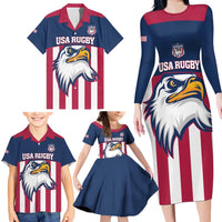 USA 2025 Rugby Custom Family Matching Long Sleeve Bodycon Dress and Hawaiian Shirt Come On Eagle